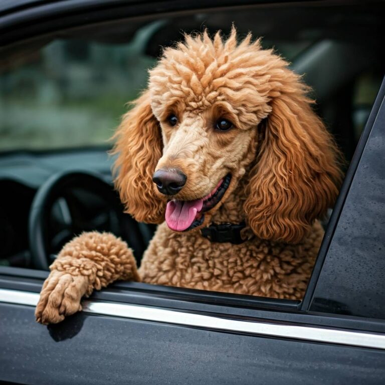 poedel in de auto